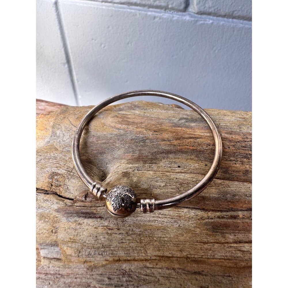 Pandora Sterling Silver Bangle Bracelet With Clasp Charm 2.14" Inner Diameter - Picture 9 of 10